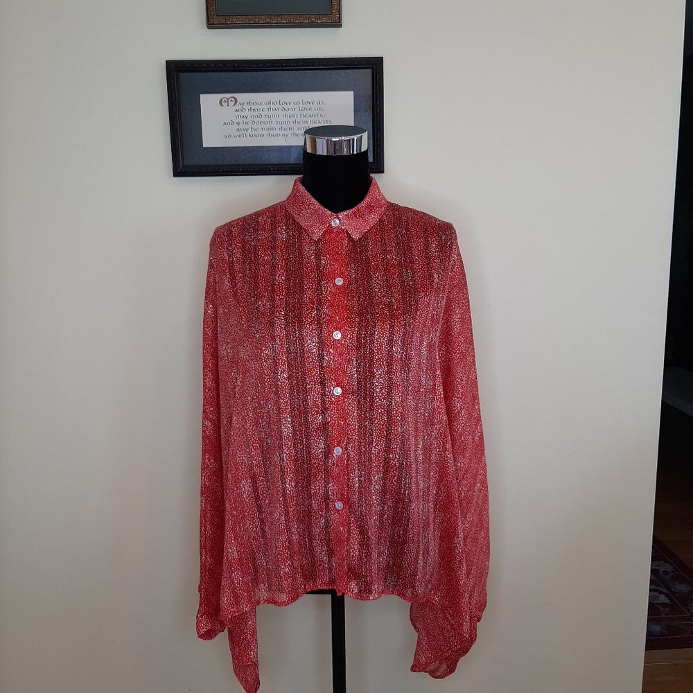 Bucket List Lightweight Button Down Batwing Blouse - image 3